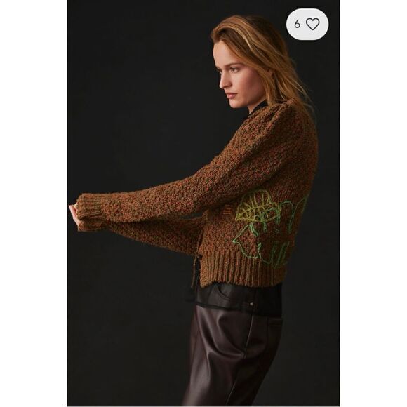 NEW Wendy Wurtzburger & Marcella Volini Anthropologie Monstera Cardigan Sweater - Picture 5 of 5